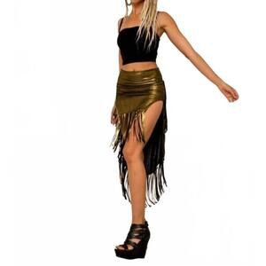 NEW OMNI metallic 3 layered fringe skirt in gold